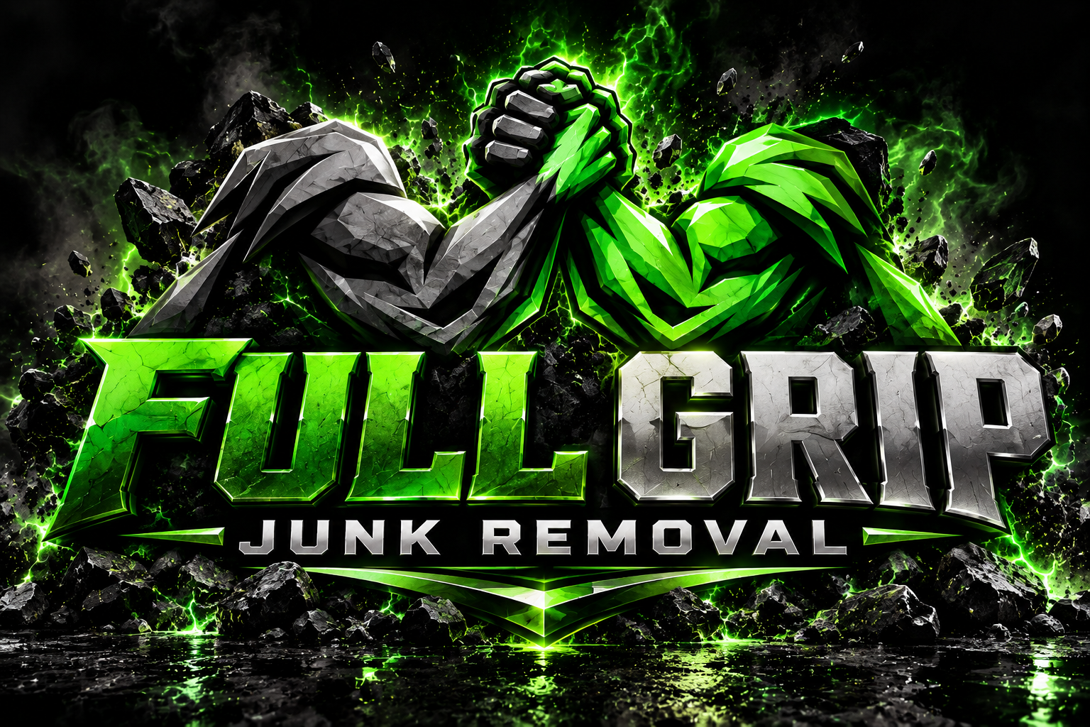 Full Grip Junk Removal logo with two arms locked in a grip