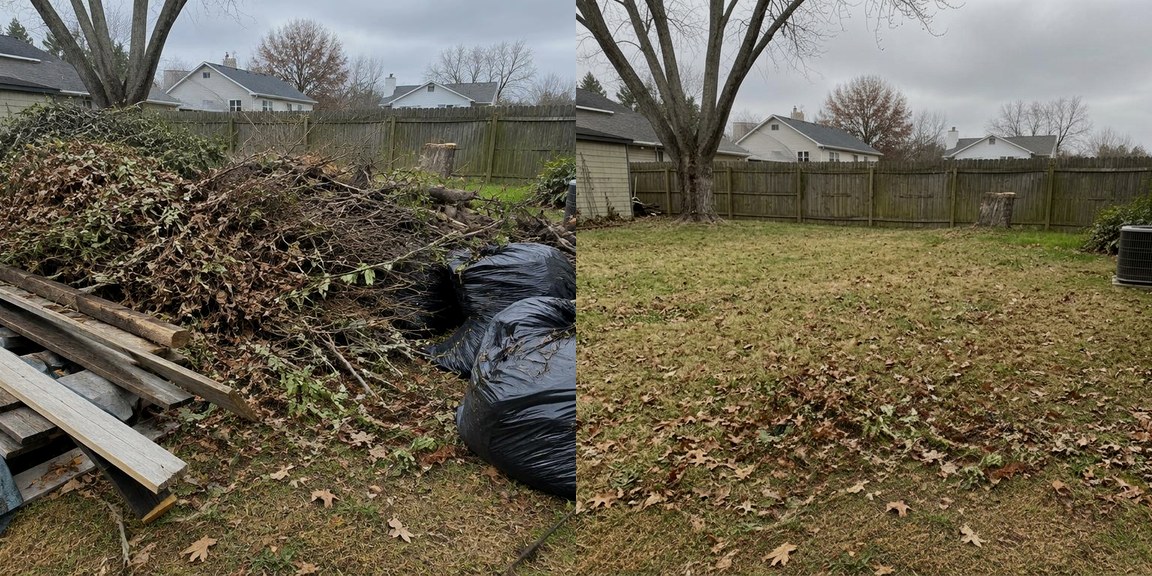 Yard debris pile before removal